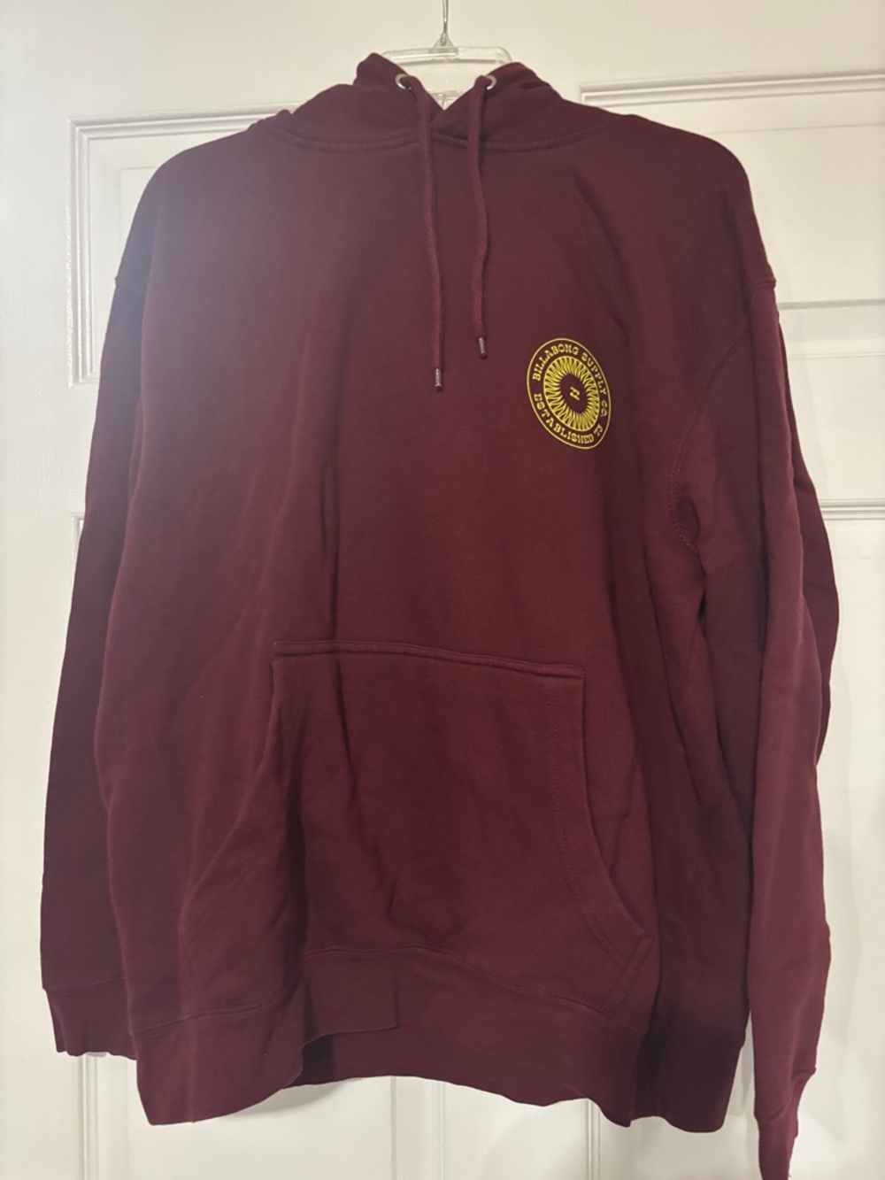Billabong Maroon Hoodie with Yellow Chest Emblem